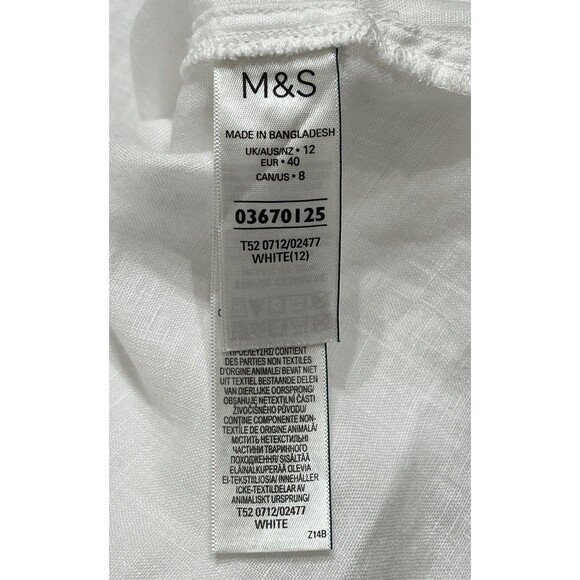 M&S Marks & Spencer Pure Flax Linen Boxy Top Blouse 12 White Lagenlook Beach - Picture 9 of 13